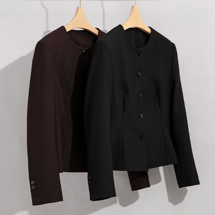 Women Elegant Pantsuit Set made of fine wool blend with round neck Mune Fashion