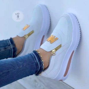 Women's Platform Sneakers with Side Zipper, Wedge Sole and Metallic Logo Mune Fashion