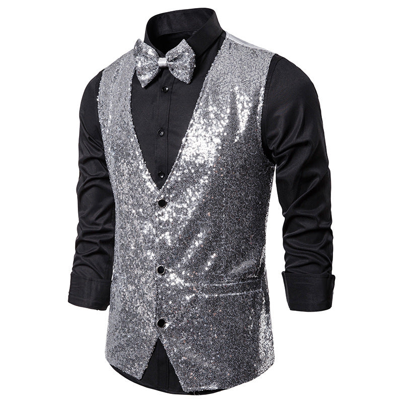 Men's Glittering Festive Waistcoat with Matching Bowtie Mune Fashion