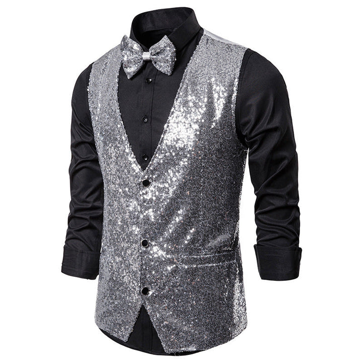 Men's Glittering Festive Waistcoat with Matching Bowtie Mune Fashion
