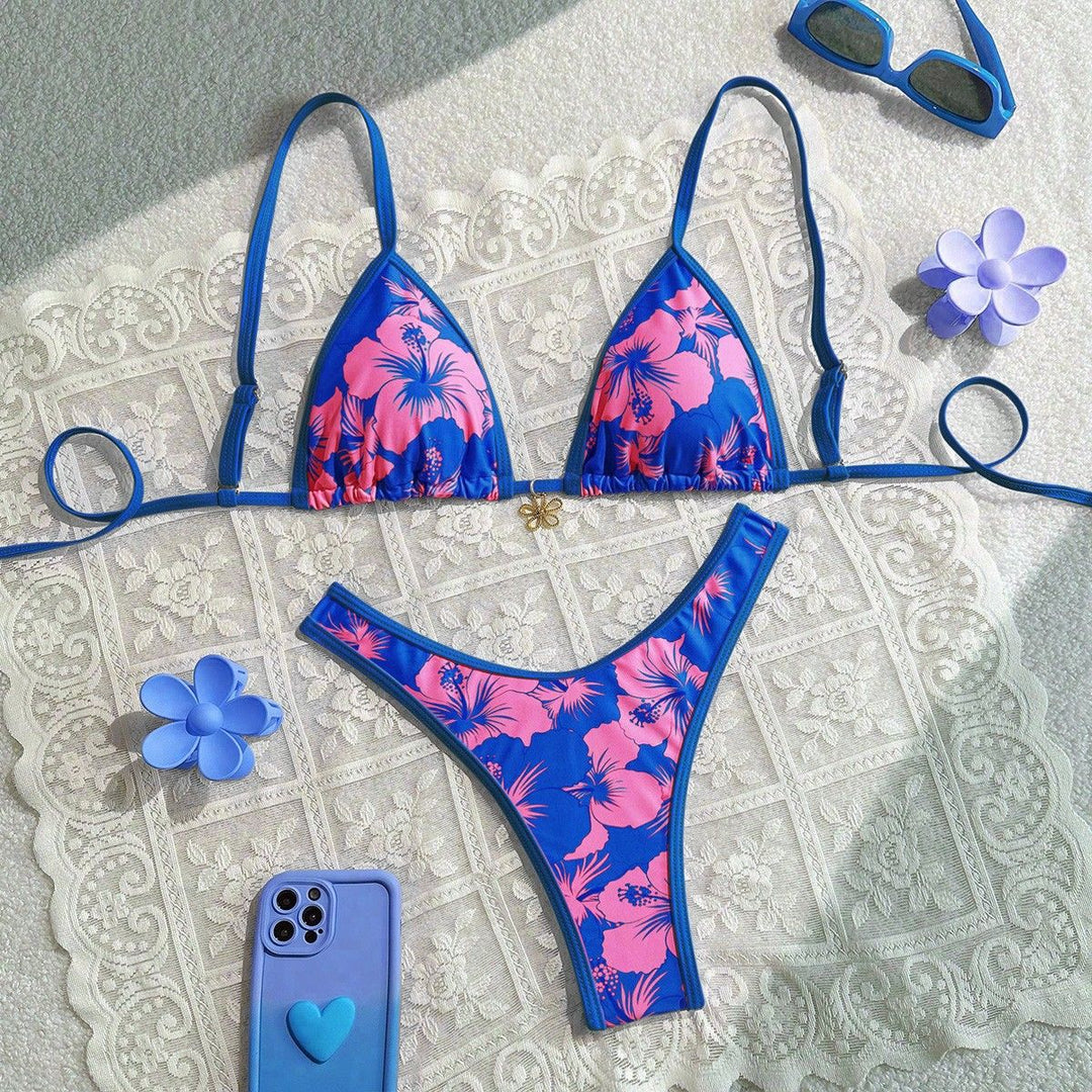 Women's triangle bikini with floral design and adjustable straps Mune Fashion