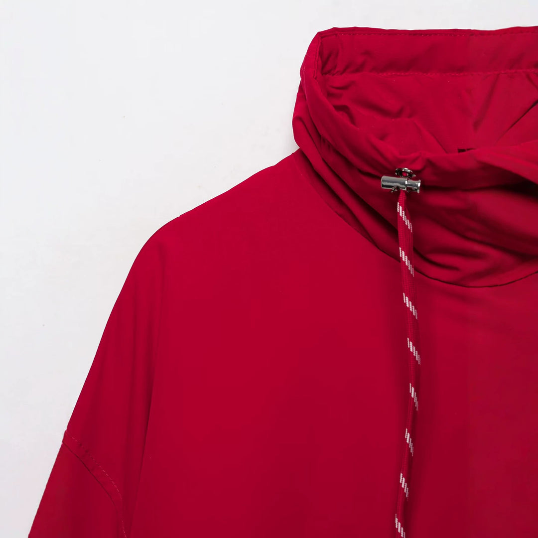 Women Short Oversize Utility Jacket with High Stand Collar, Drawstring and Elastic Hem Mune Fashion