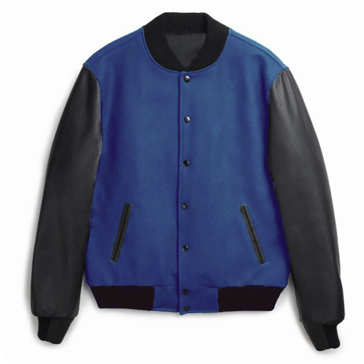 Men's varsity bomber jacket in college style with wool body and leather sleeves Mune Fashion