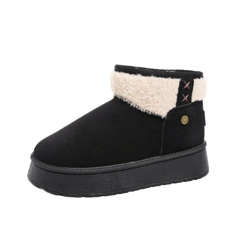 Women Insulated Platform Ankle Boot with Teddy Collar and Slip-On Shaft Mune Fashion