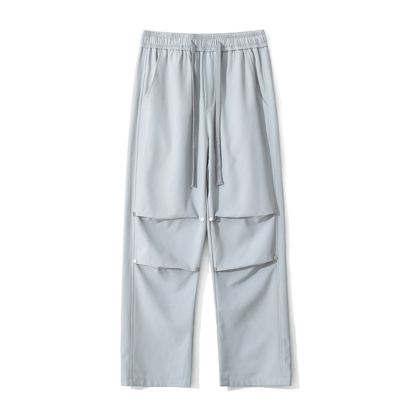 Women Loose Fit Cargo Pants with Snap Button Panels and Drawstring Waist Mune Fashion