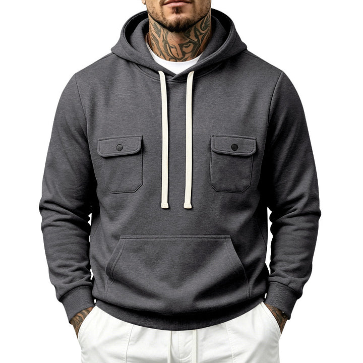 Men's hooded sweatshirt with double chest pockets and kangaroo pocket Mune Fashion