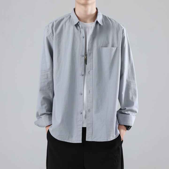Men's Loose Cotton Overshirt with Chest Pocket and Light Texture Mune Fashion