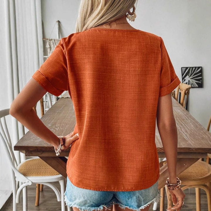 Women's bauchfreies linen-look top with asymmetrical button placket and rolled sleeves Mune Fashion