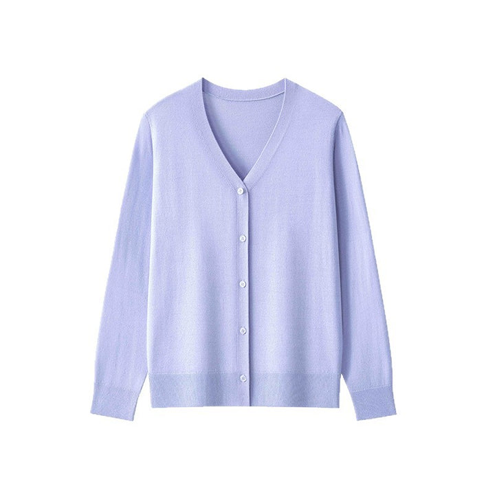 Women’s fine knit cardigan with V-neck, full button placket and light fall Mune Fashion