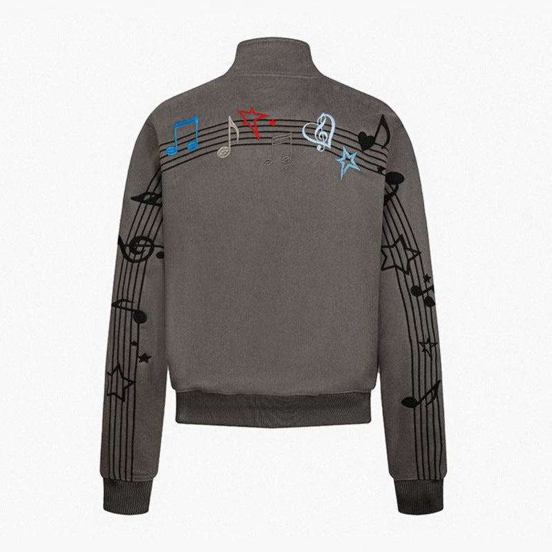 Women’s cropped stand-up collar sweat jacket with note and star embroidery Mune Fashion