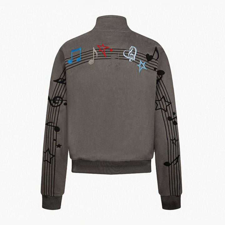 Women’s cropped stand-up collar sweat jacket with note and star embroidery Mune Fashion