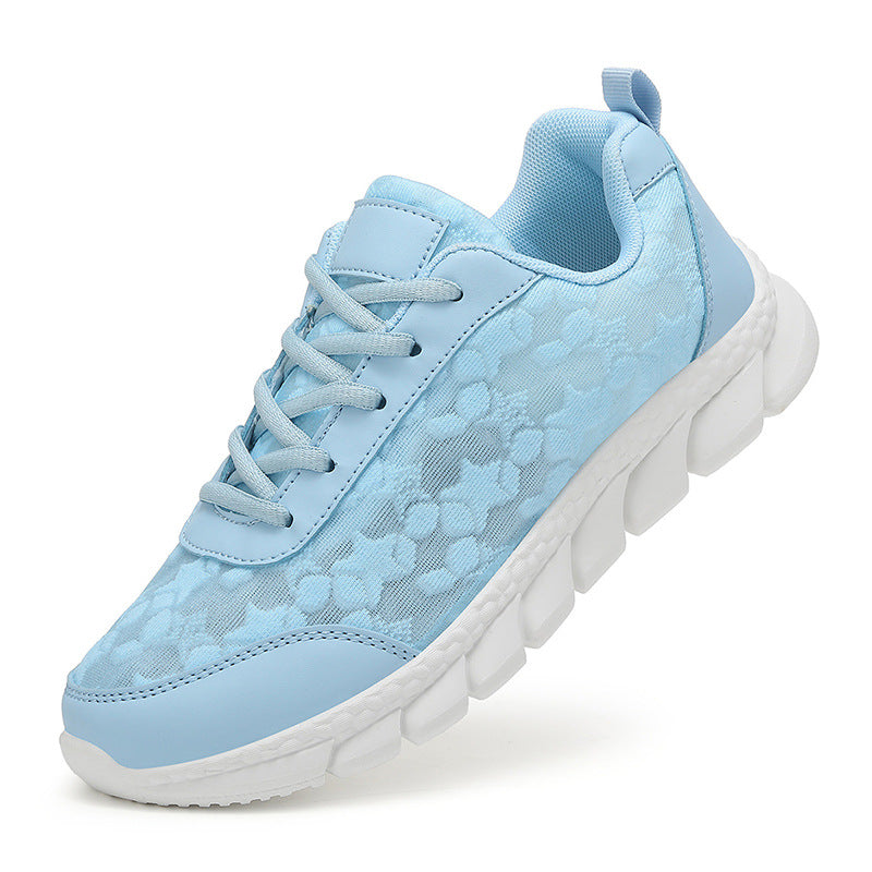 Ladies nan net sneakers with floral cutout pattern, flexible segment sole and cushioned heel collar Mune Fashion
