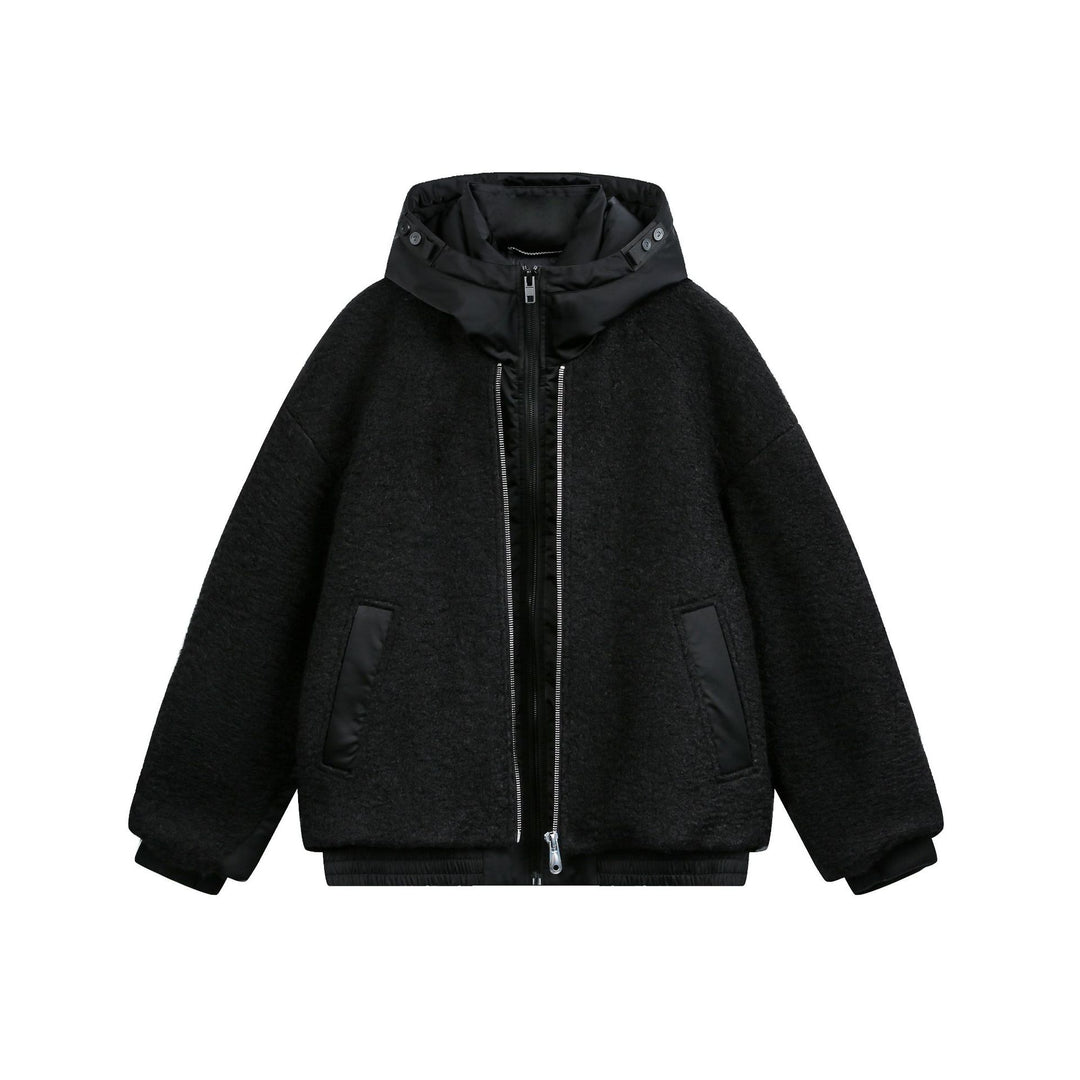 Women's Oversize Wool Blend Bomber Jacket with Quilted Hood Mune Fashion