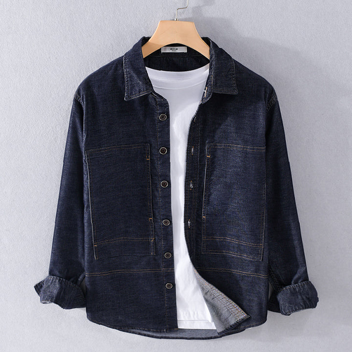 Men's Structured Denim Twill Overshirt Jacket with Large Patch Pockets Mune Fashion