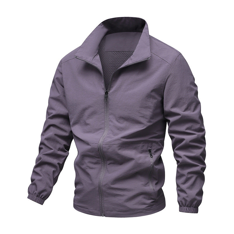Men's Lightweight Windproof Fleece-Lined Transitional Jacket with Stand-Up Collar and Zippers Mune Fashion