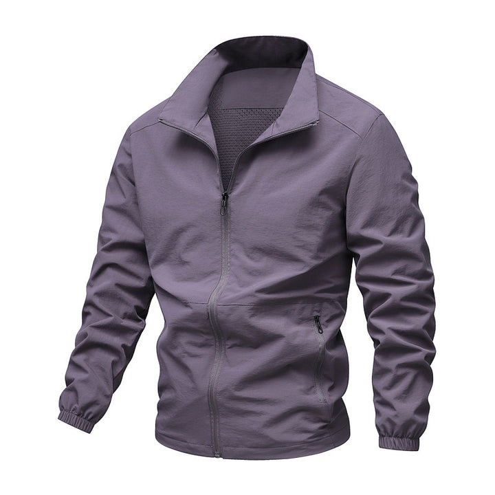 Men's Lightweight Windproof Fleece-Lined Transitional Jacket with Stand-Up Collar and Zippers Mune Fashion