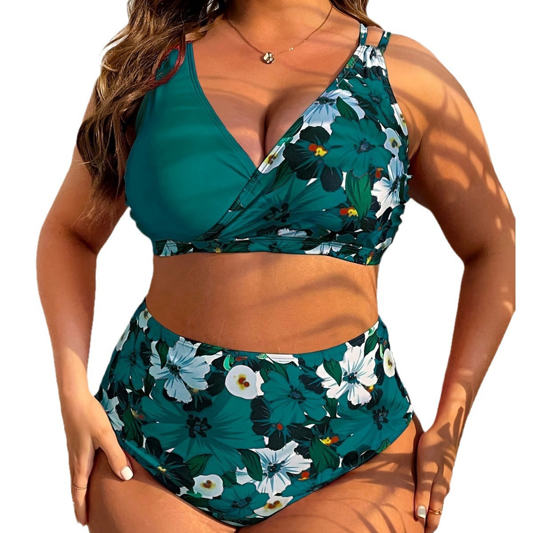 Women's High-Quality Bikini Set with Romantic Floral Print and Comfortable High Cut Mune Fashion