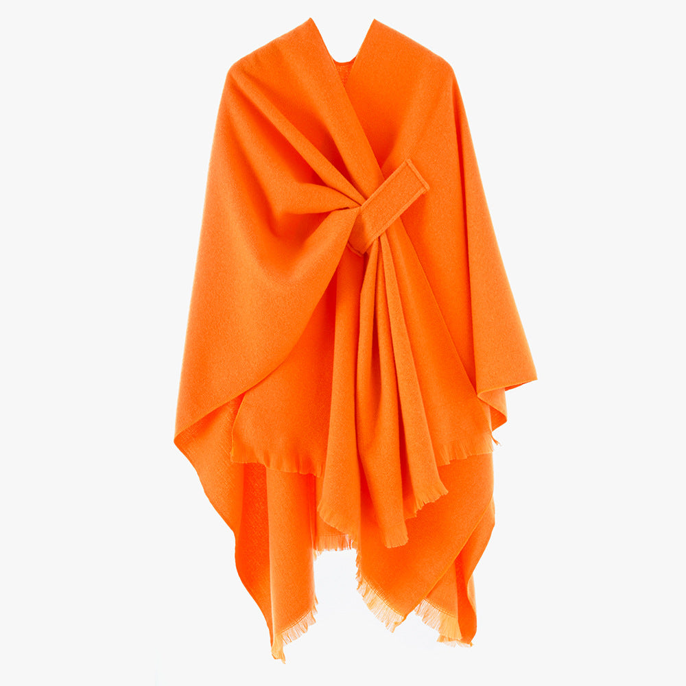 Women's lightweight wool blend wrap with fringes and tie belt Mune Fashion