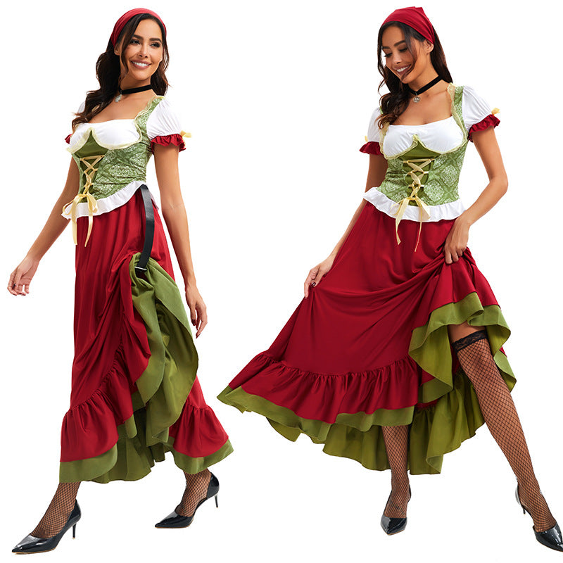 Women's traditional Dirndl costume dress ensemble with adjustable corset bodice and long tiered skirt Mune Fashion