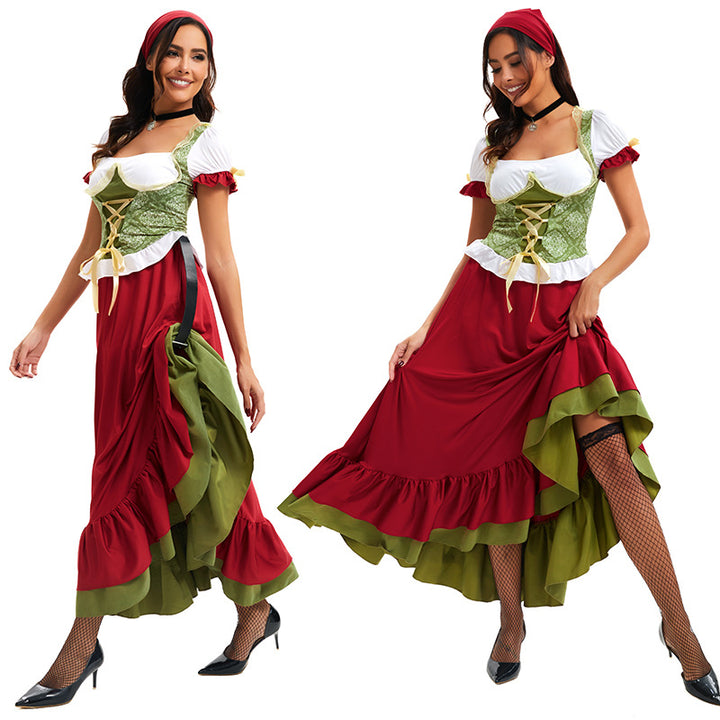 Women's traditional Dirndl costume dress ensemble with adjustable corset bodice and long tiered skirt Mune Fashion