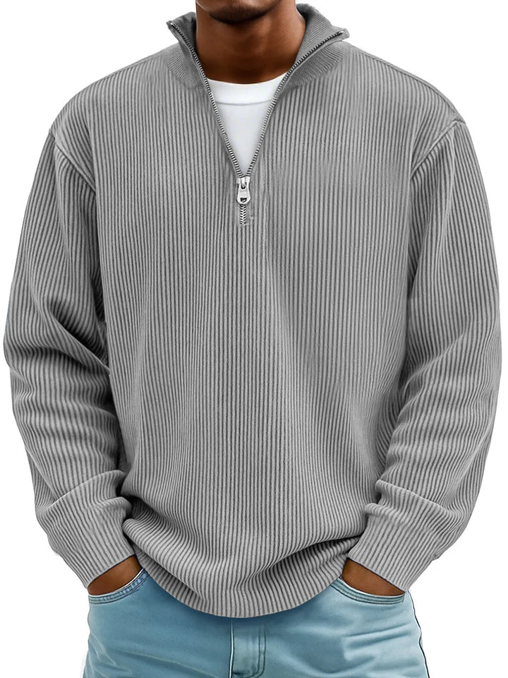 Men's ribbed knit pullover with half zipper and stand-up collar Mune Fashion