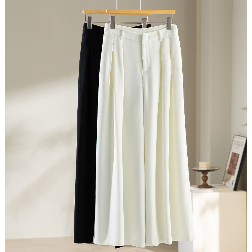Women High-waisted Palazzo Pants with Tuck Pleats and Flowing Crepe Quality Mune Fashion