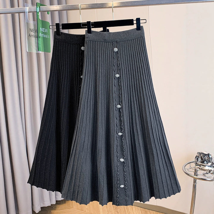 Women's Elegant Pleated Maxi Skirt with Button Details Mune Fashion