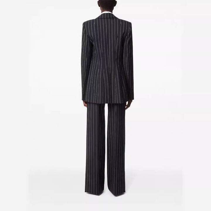Women Oversize Pinstripe Two-Piece Tailoring Suit with Wide High-Waist Trouser Leg Mune Fashion