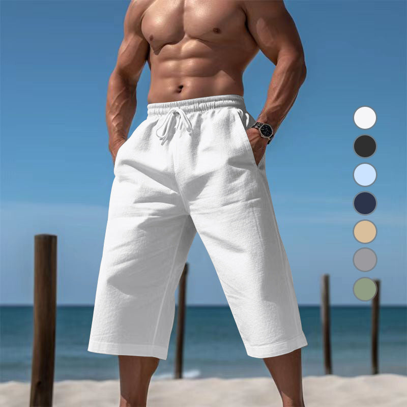 Men's casual knee-length Bermuda shorts with elastic waistband and drawstring Mune Fashion