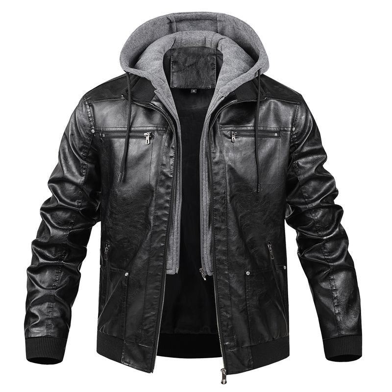 Men's Multifunctional Leather Jacket with Hood Mune Fashion