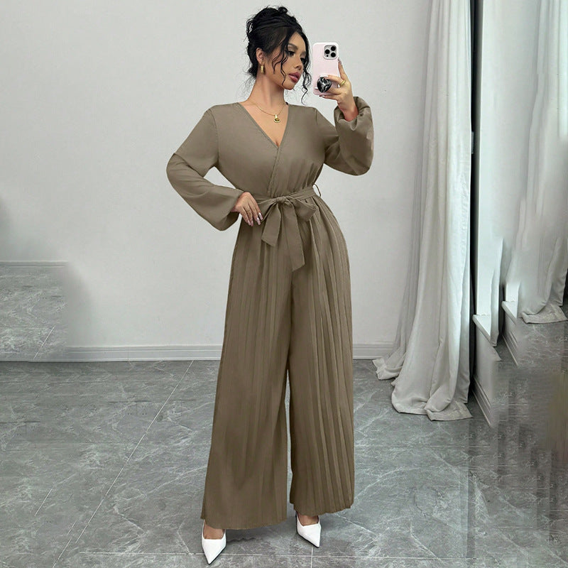Women Elegant Pleated Jumpsuit Mune Fashion