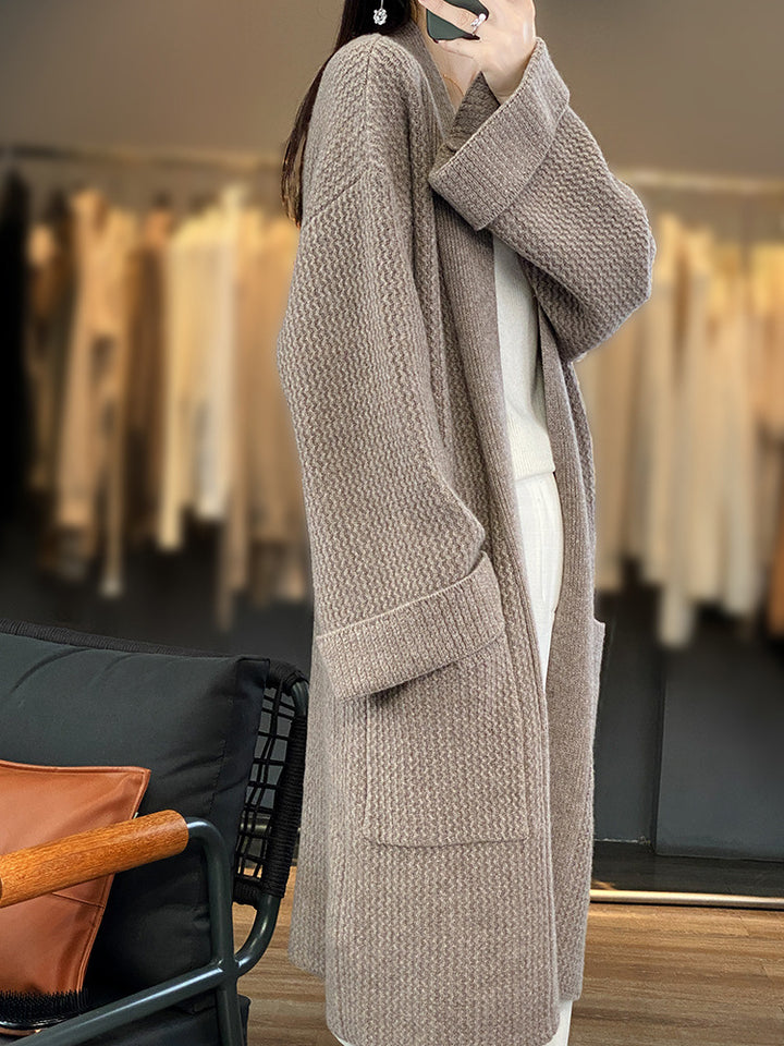 Women Long Oversized Knit Cardigan with Structure Pattern and Insert Pockets Mune Fashion