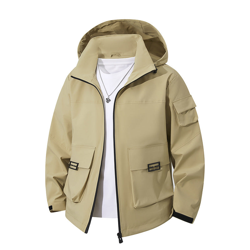 Men's Technical Utility Hooded Jacket with Multiple Flap Pockets and Wind-Resistant Softshell Mune Fashion