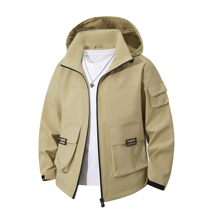 Men's Technical Utility Hooded Jacket with Multiple Flap Pockets and Wind-Resistant Softshell Mune Fashion