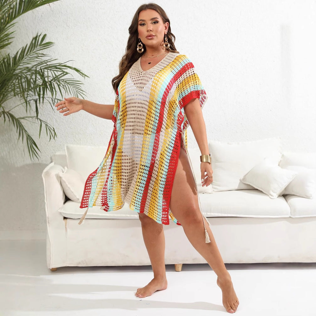 Ladies airy crochet beach poncho with fashionable fringes Mune Fashion