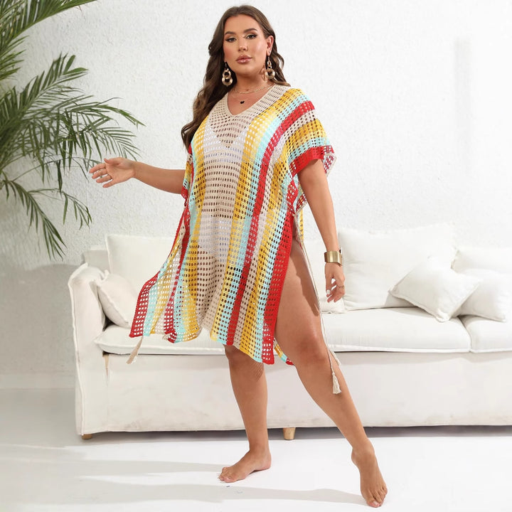 Ladies airy crochet beach poncho with fashionable fringes Mune Fashion