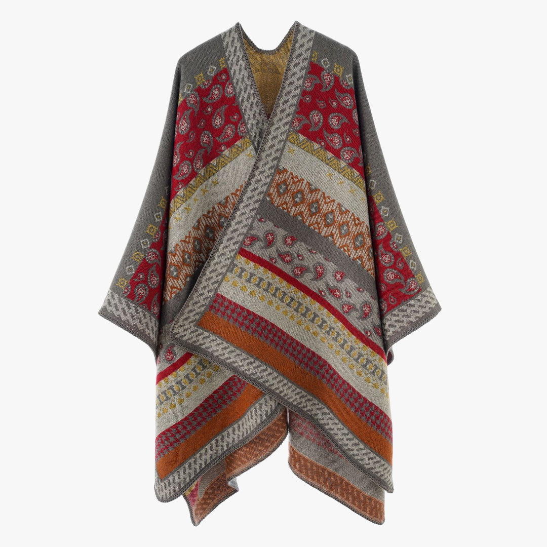 Women's Open Jacquard Cape with Paisley and Ethno Motif Mune Fashion