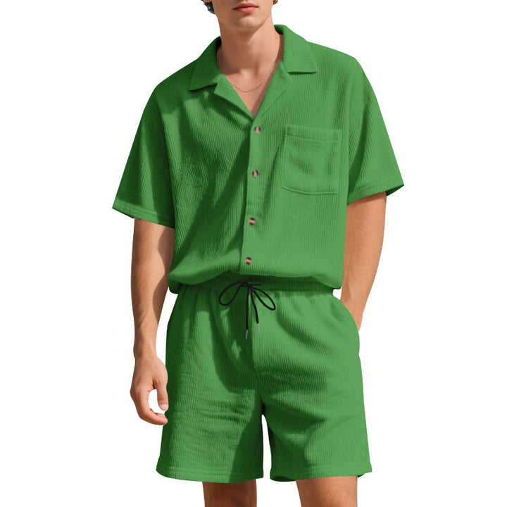 Men's vacation set with open shirt with Cuban collar and drawstring Bermuda Mune Fashion