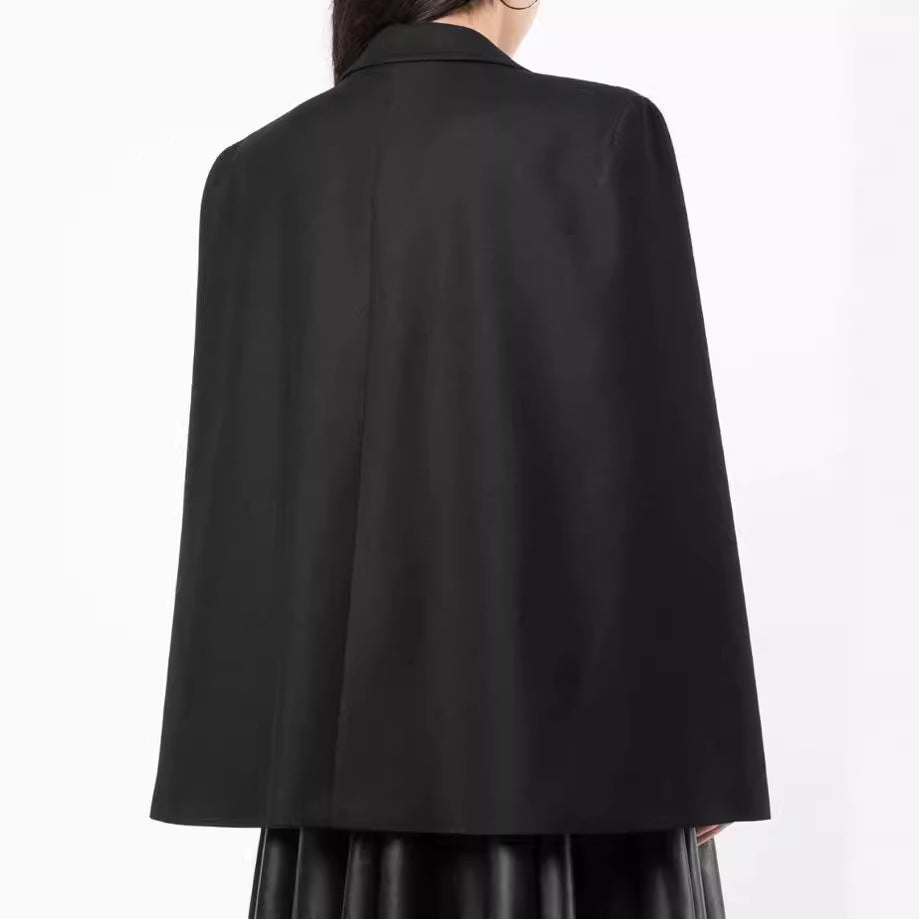Women's Cape Blazer with Slits at the Sleeves and Satin Lapels Mune Fashion