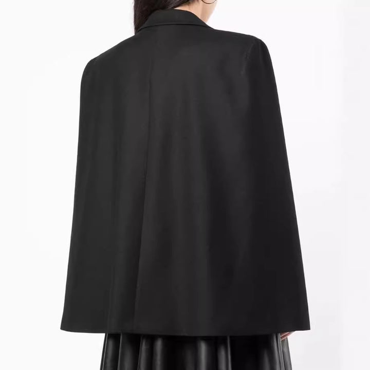 Women's Cape Blazer with Slits at the Sleeves and Satin Lapels Mune Fashion