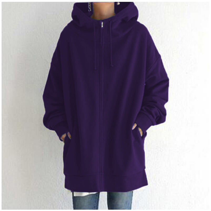 Women's oversized hooded long pullover with zipper and side pockets Mune Fashion