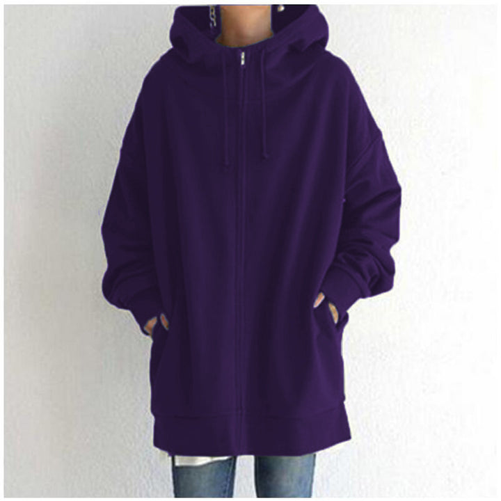 Women's oversized hooded long pullover with zipper and side pockets Mune Fashion