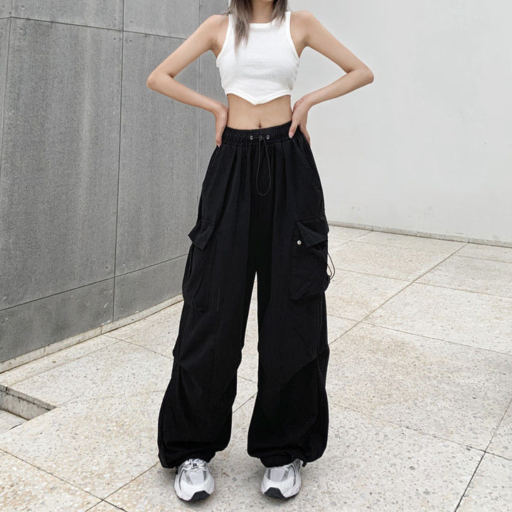 Women's wide cargo pants with tunnel drawstring, adjustable hem, and multiple pockets Mune Fashion