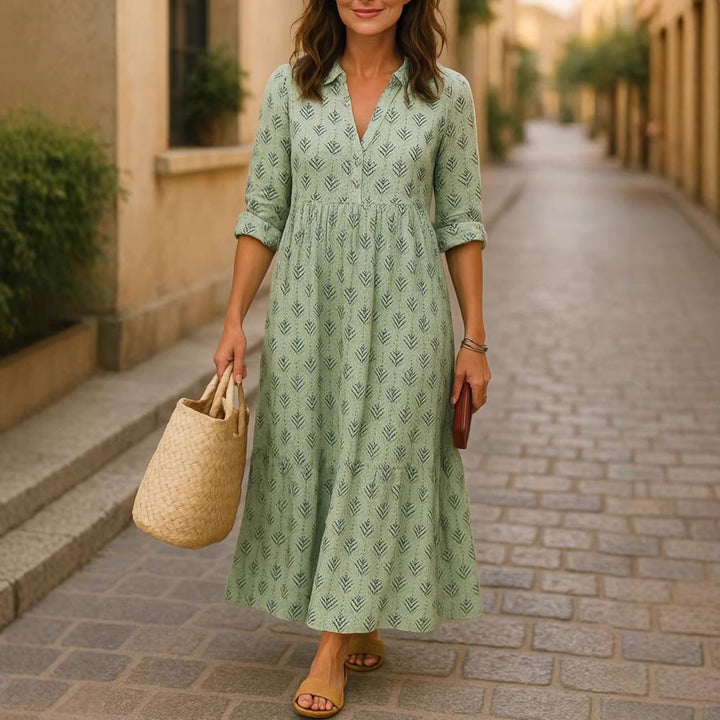 Women's maxi dress with elegant collar and floral patterns Mune Fashion