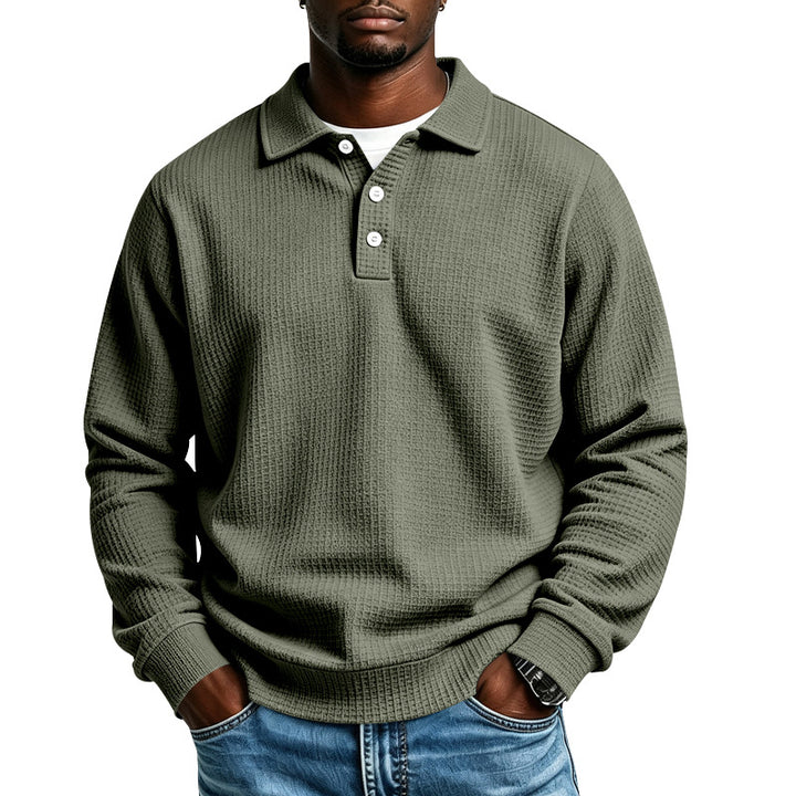 Men's waffle knit polo shirt with button placket and ribbed cuffs Mune Fashion