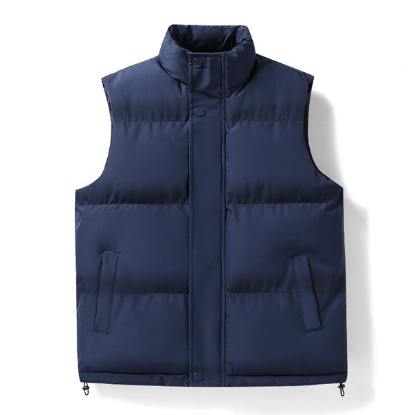 Men's warm quilted outdoor vest with high stand-up collar, concealed snap placket, and adjustable hem Mune Fashion