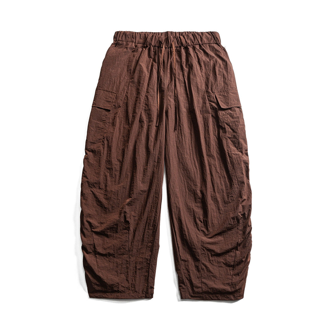 Men's Lightweight Crinkle-Effect Cargo Jogging Pants with Elastic Waistband and Drawstring Mune Fashion