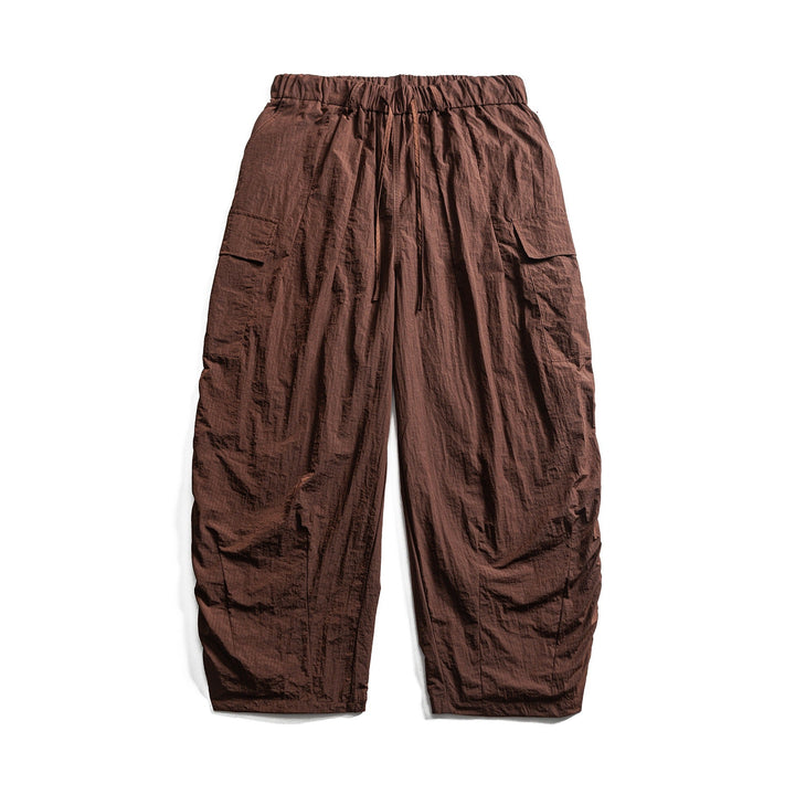 Men's Lightweight Crinkle-Effect Cargo Jogging Pants with Elastic Waistband and Drawstring Mune Fashion