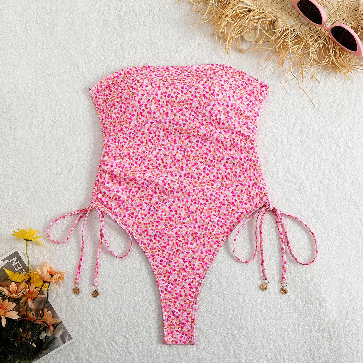 Women One-Piece Swimsuit with High Leg Cut and Flexible Ties Mune Fashion
