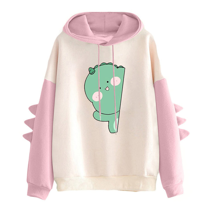 Women's oversized hoodie with three-dimensional back spikes and cute dino print Mune Fashion